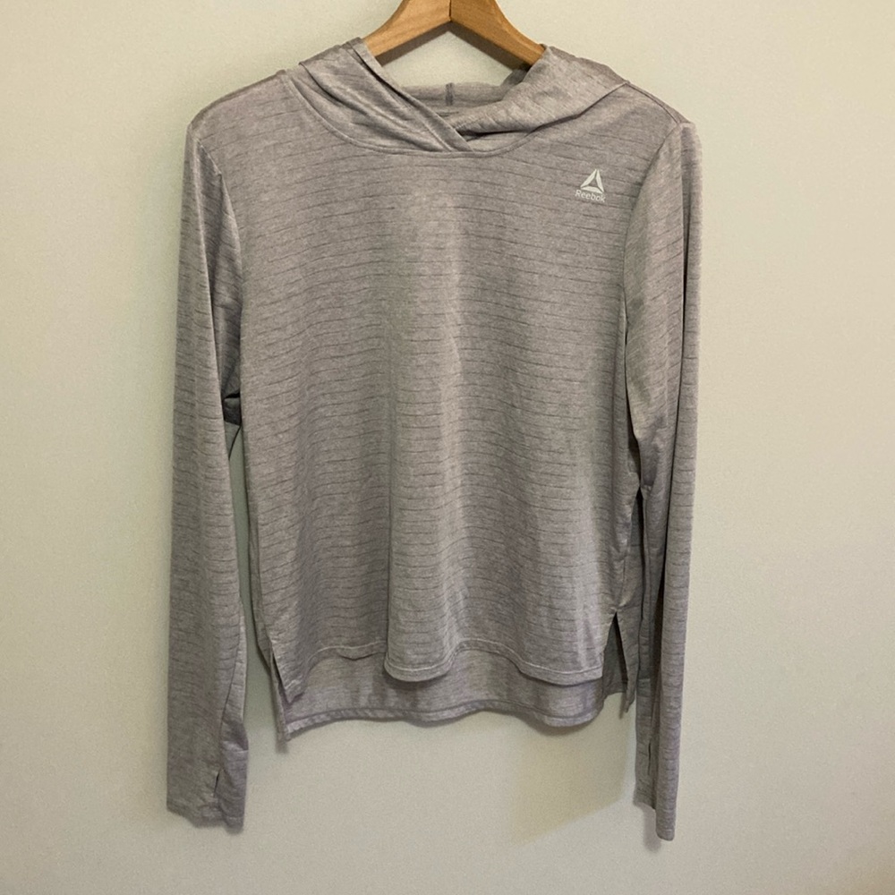Women’s Reebok Gray Athletic pullover hoodie, running shirt, size large
